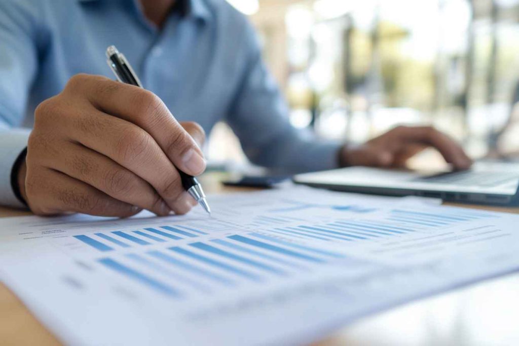 HR professional reviewing a structured candidate assessment form during the hiring process.