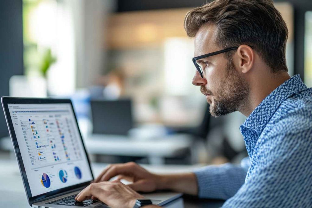 Candidate Assessment Form for Interview: Your Ultimate Guide to Effective Hiring 2 HR manager entering candidate scores in a digital assessment form for objective evaluation.