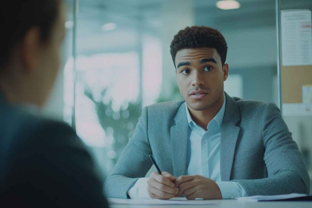 HR professional conducting a structured interview and assessing a candidate’s responses.