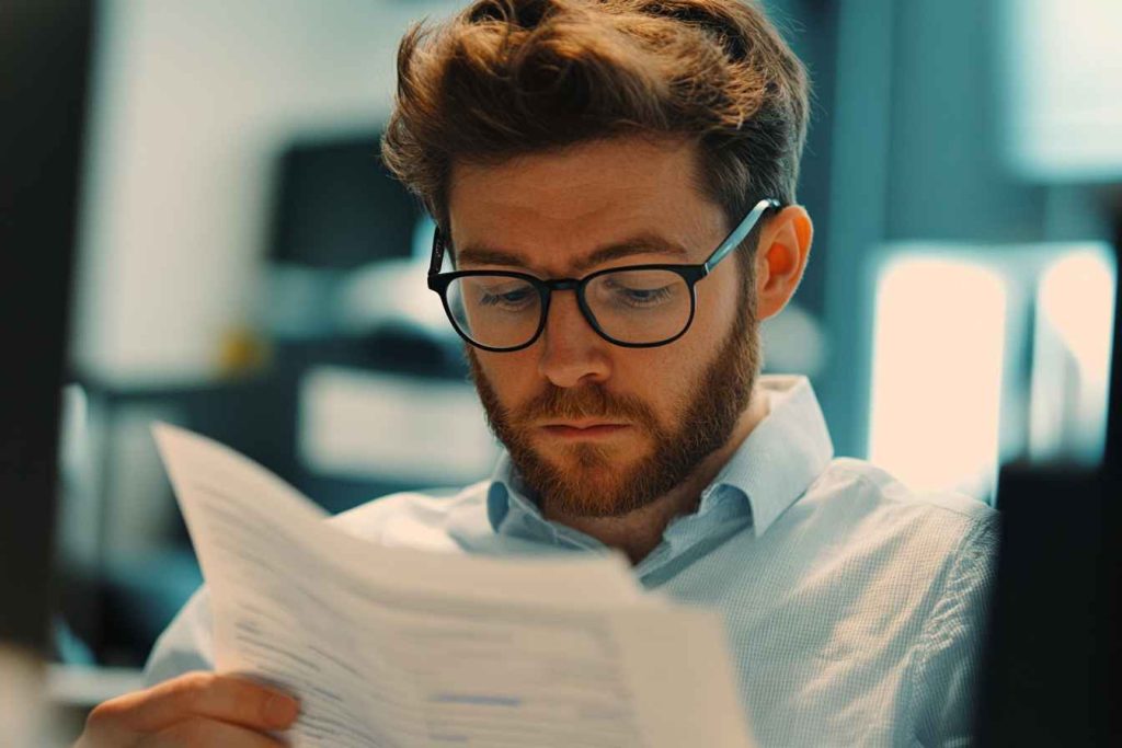 HR recruiter using a structured assessment form during a job interview.