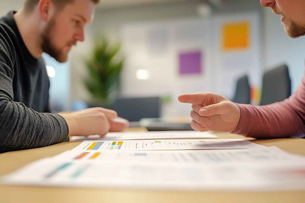 Hiring team comparing structured candidate reports to finalize hiring decision.