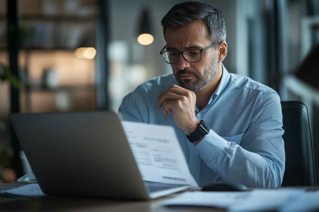 An HR manager assessing candidate responses using a structured evaluation form.