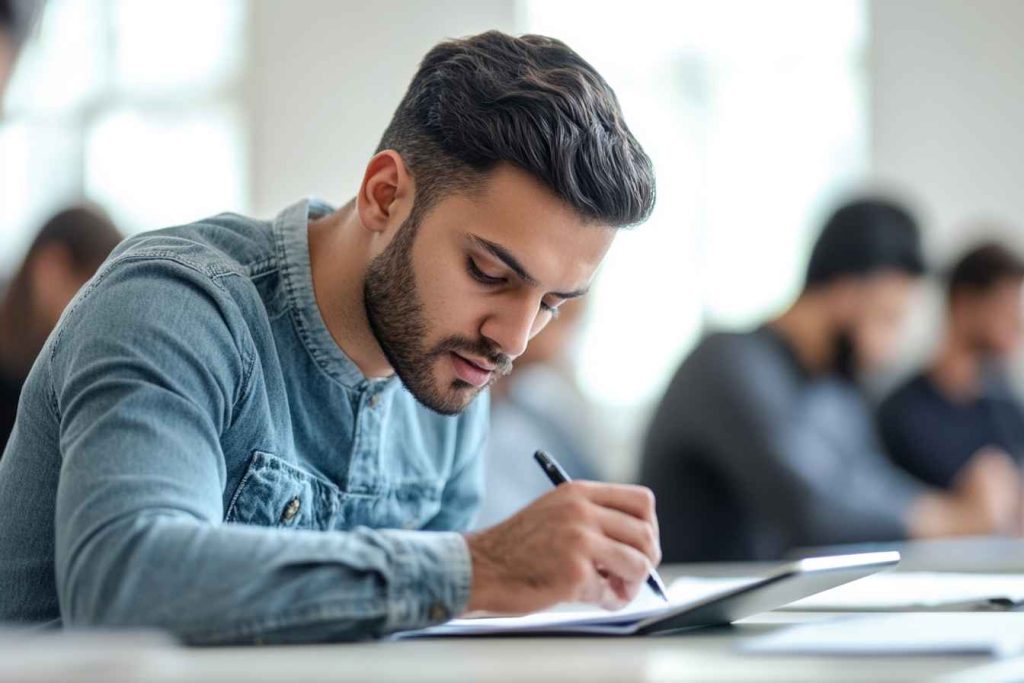 A candidate completing a pre-employment integrity test on a tablet.