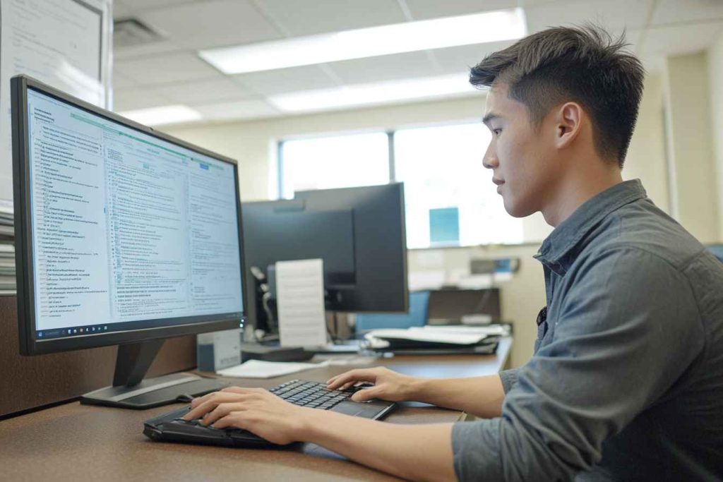 A candidate completing a skills-based pre-employment assessment on a computer.