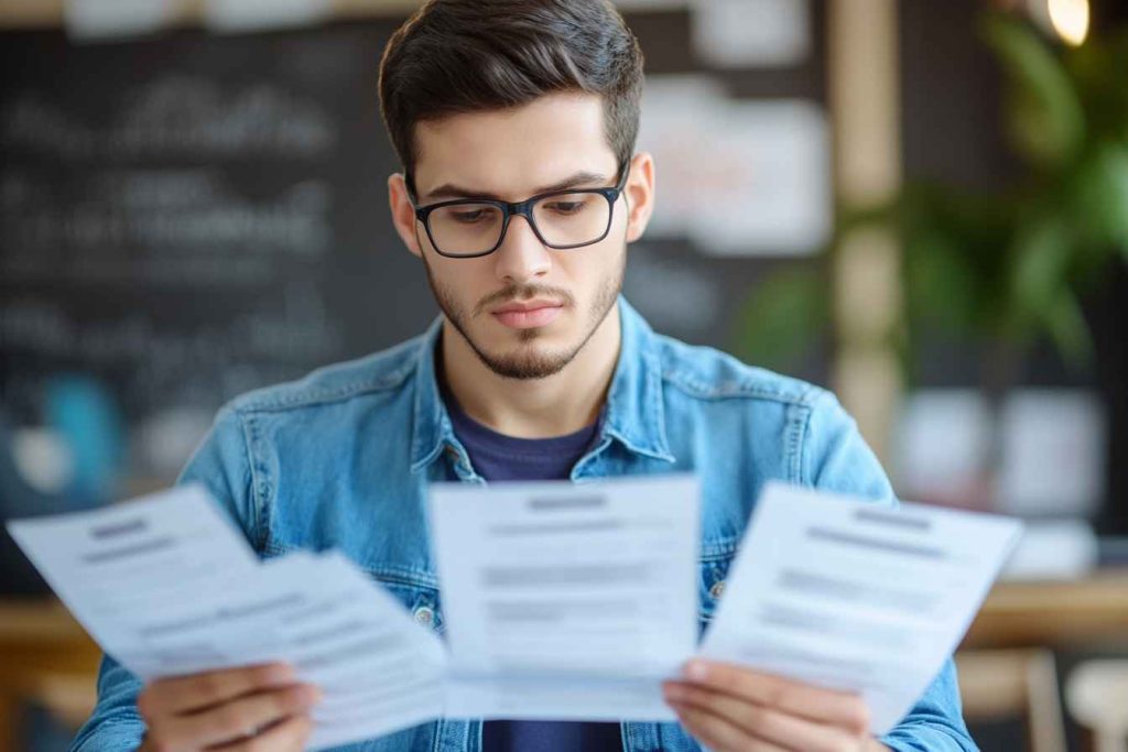 A school recruiter comparing multiple teacher candidates' pre-employment assessment forms.