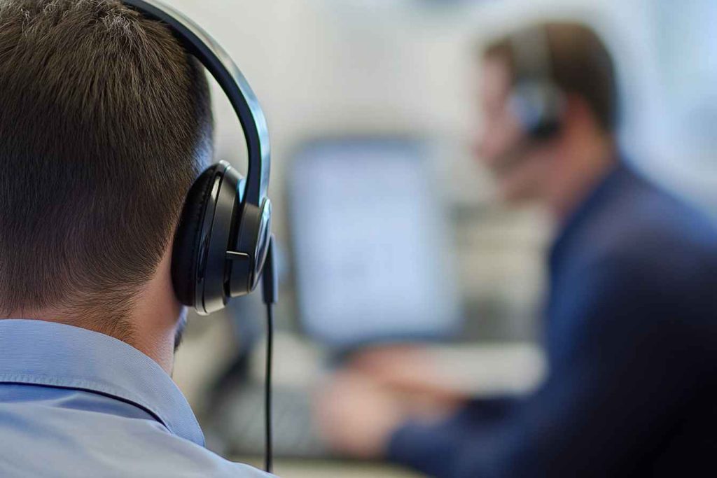 Pre-Employment Test for Administrative Assistant: Your Comprehensive Guide to Hiring Right 2 Candidate taking a communication skills test for an administrative assistant role, handling a mock phone call scenario.