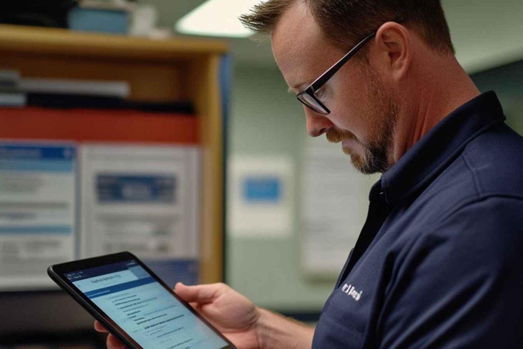 Hiring manager reviewing a candidate assessment table for accounting staff pre-employment exams.