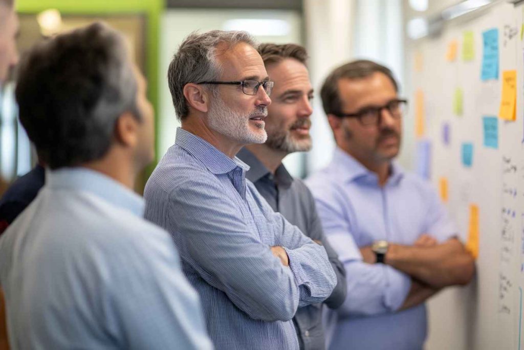 DISC Leadership Model: A Clear, Practical Guide for Hiring and Team Success 3 A leadership meeting where different DISC leadership styles interact and contribute.