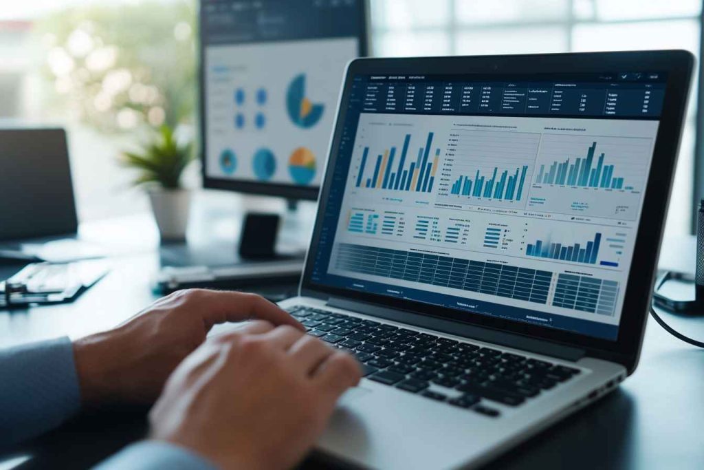 Top Digital Marketing Skills List to Assess for Employment 2 A male hiring manager in a modern office reviewing a digital marketing candidate’s portfolio on a laptop.