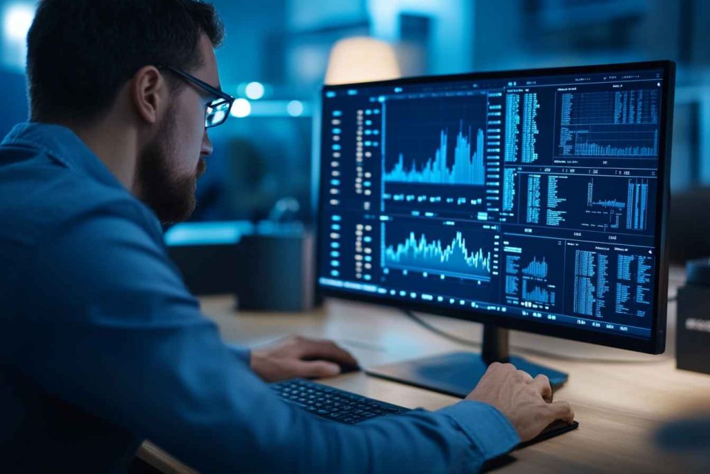 A financial analyst identifying stock market patterns, demonstrating inductive reasoning in investment decision-making.