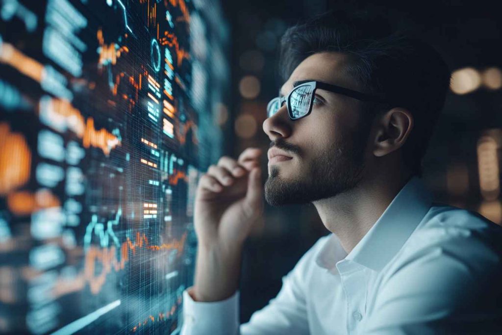 A professional analyzing structured logic statements, applying deductive reasoning for business decisions.