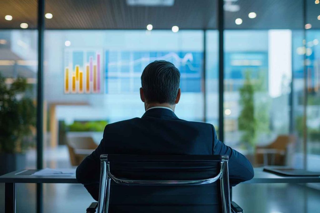 A manager forecasting future growth using past data trends.