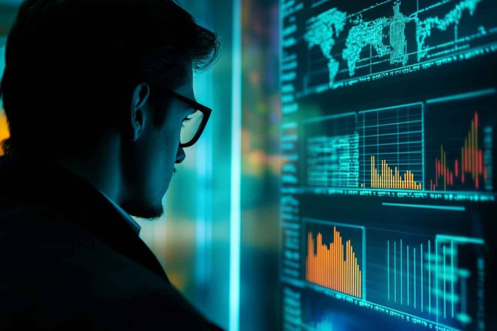 focused-male-looking-at-data-visualization-charts Man analyzing data, demonstrating strong visual and numerical cognitive skills.