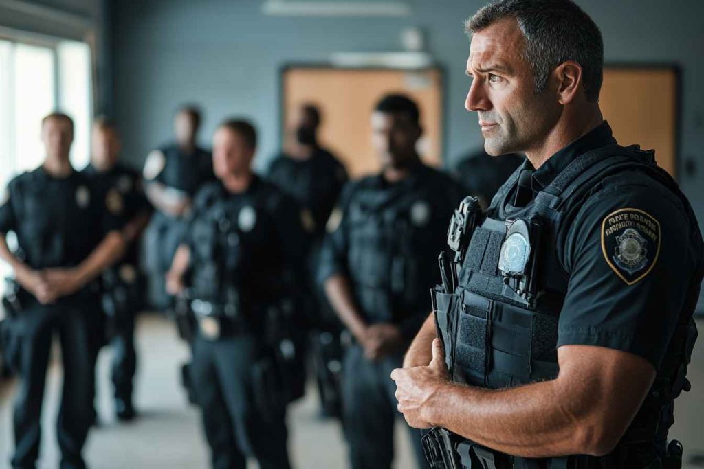 Conflict Management Skills for Law Enforcement: A Comprehensive Guide 2 Male officer using verbal de-escalation techniques in a public space