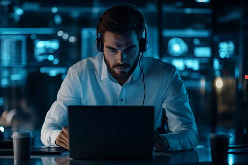 adaptability-during-workplace-emergency Male employee showing adaptability during a work crisis