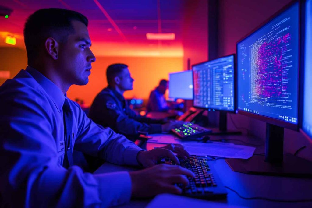 data-breach-incident-room Cybersecurity response team managing a data breach crisis