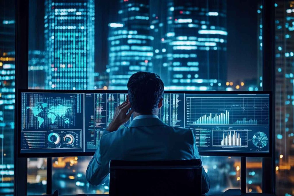 night-shift-crisis-response-lead Male executive analyzing data late at night during crisis