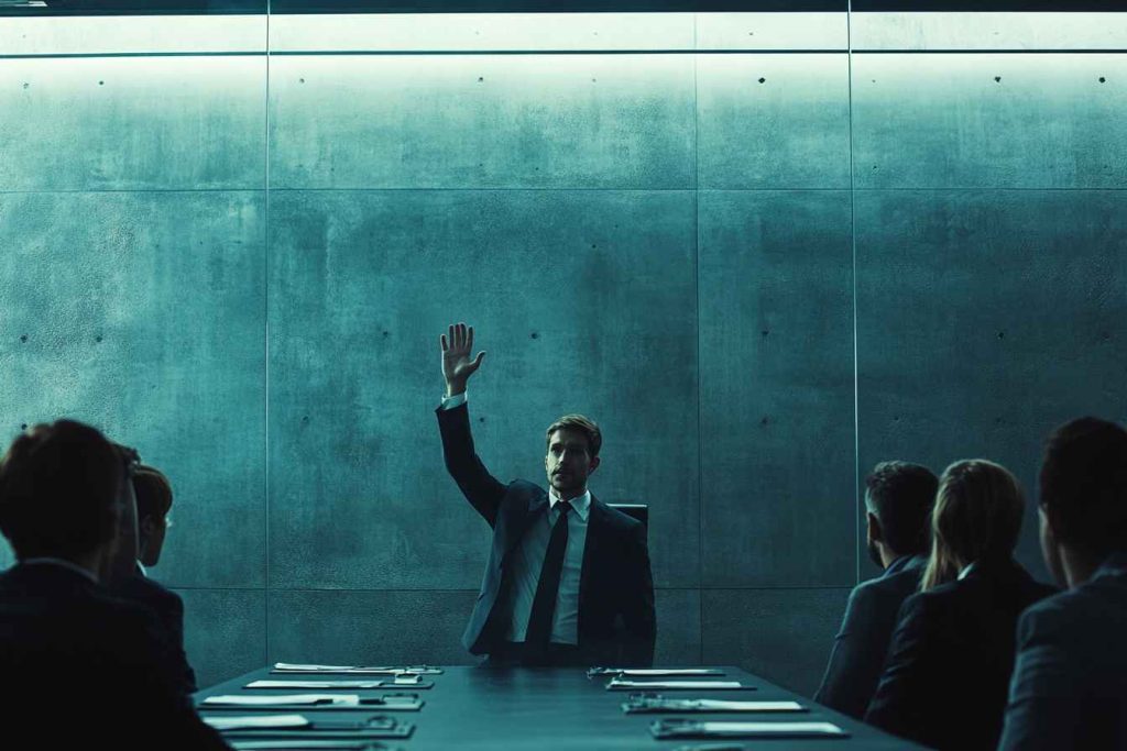 employee-admitting-mistake-office Male employee admitting mistake during a team meeting in a corporate office