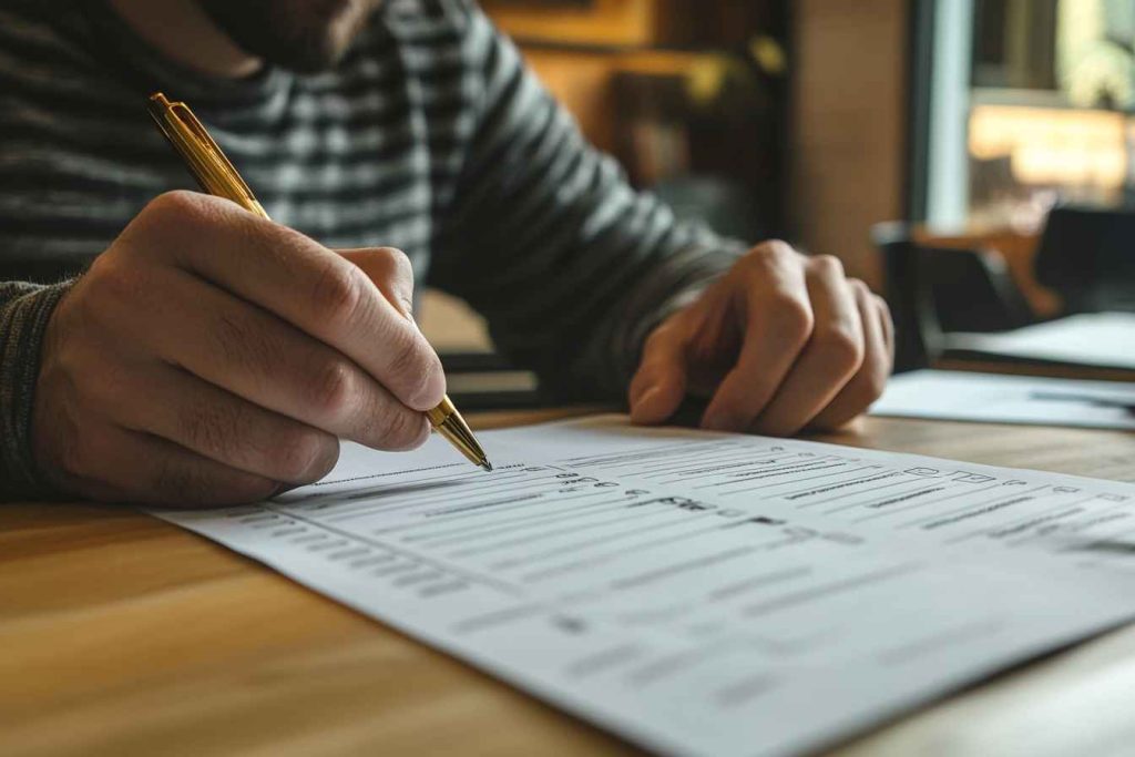 ethical-hiring-criteria-check A male recruiter reviewing an integrity-based interview scorecard, reflecting a structured hiring approach.