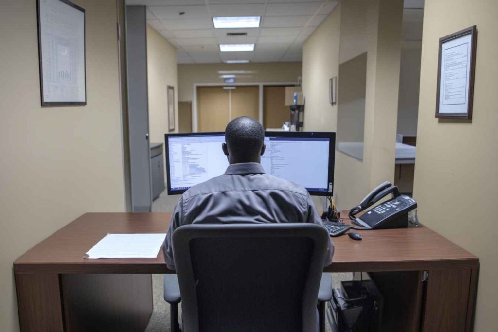 integrity-test-moment A male job applicant taking an online integrity test, capturing the quiet significance of evaluating values before hiring.
