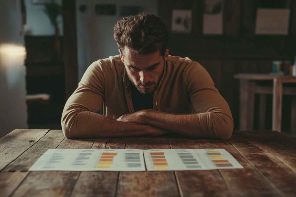 A male recruiter evaluating a candidate’s integrity interview answers using a structured scorecard.