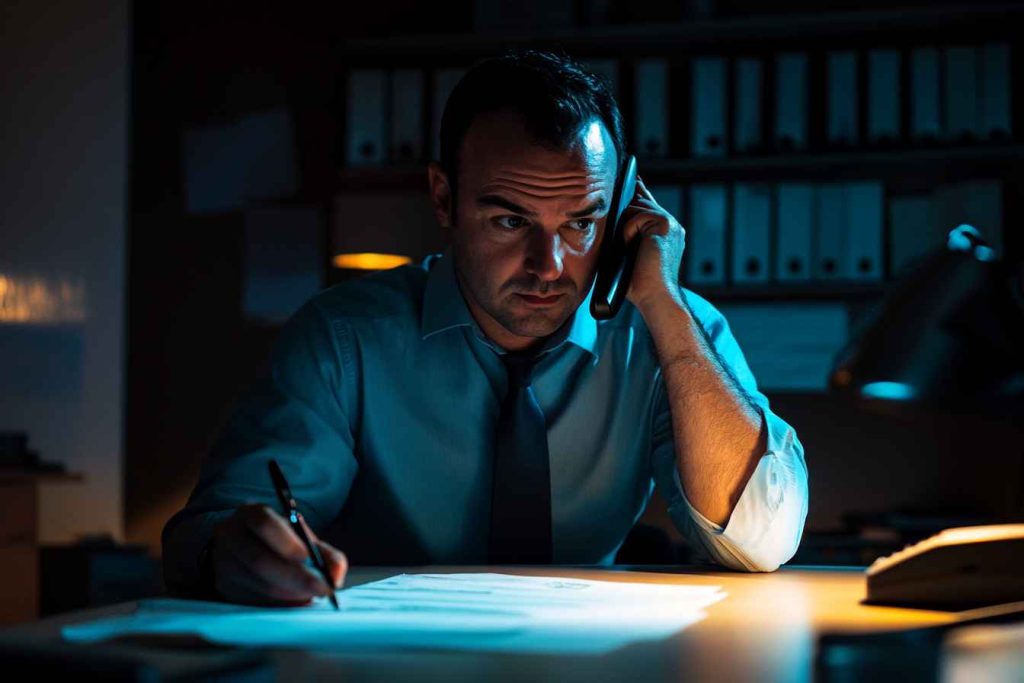 How to Find Trustworthy Employees: Practical Steps for Smarter Hiring 2 A male recruiter uncovering hidden truths during a critical reference call about a candidate’s trustworthiness.