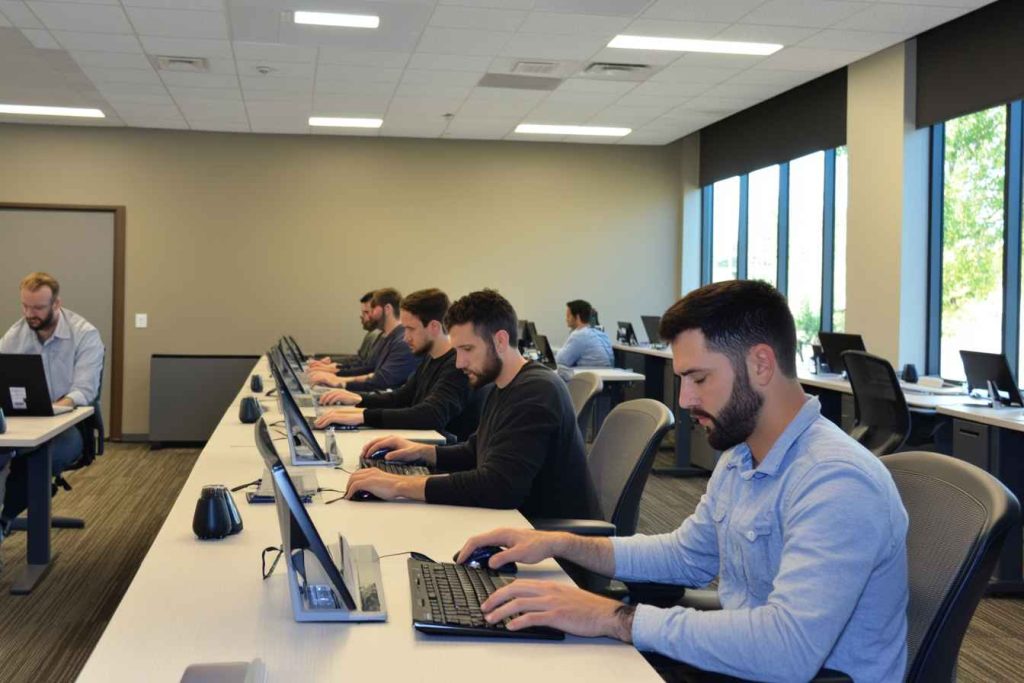 Group of male candidates completing the Casper Situational Judgement Test.