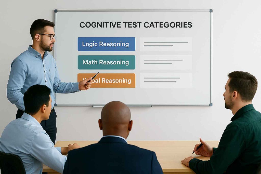 HR manager explaining cognitive assessment categories to team.
