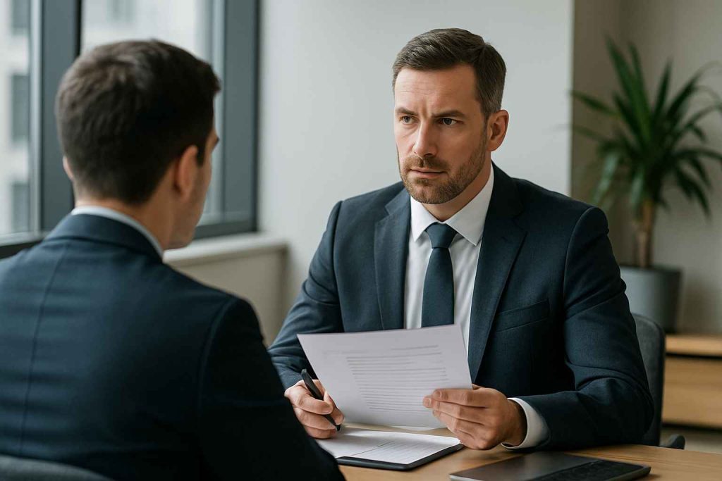 Hiring manager conducting a structured cognitive interview using a rubric.