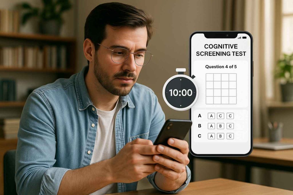 Quick Cognitive Assessments: When & How to Use Them in Hiring 1 Quick cognitive test taken by male candidate remotely on mobile device.