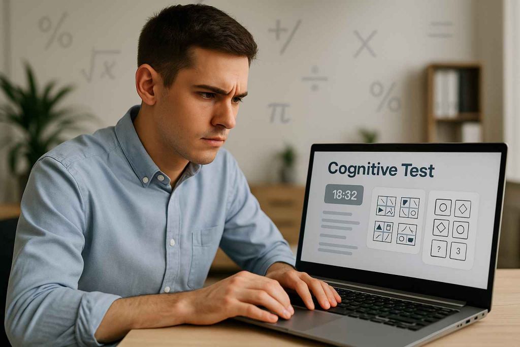 Top Cognitive Assessment Tools for Hiring Success 2 Male candidate taking an online cognitive assessment test.