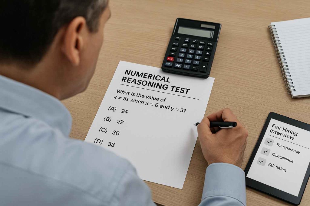 Cognitive Assessment Examples: Real Questions & Use Cases 2 Man working through a numerical reasoning test with math problems.