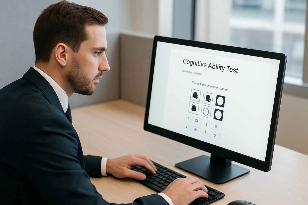 Pre‑Employment Cognitive Assessments: What Recruiters Need to Know 3 Male candidate taking a cognitive ability test focused on logic and patterns.