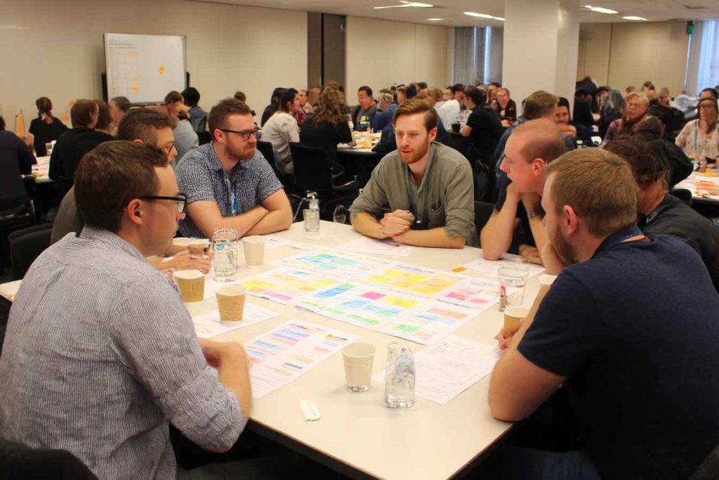 Team workshop using printed 16 Personalities Tests for group discussion