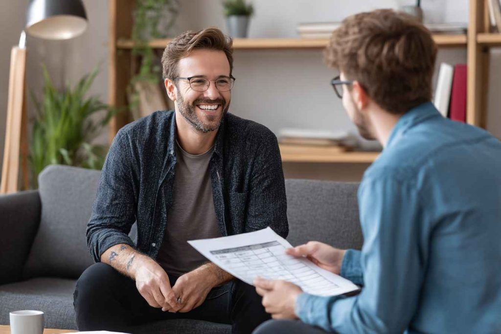 Career coach explaining personality letters to job seeker