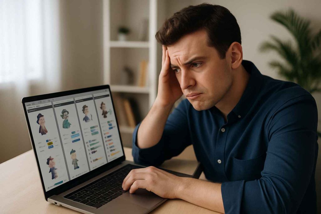 Alternate Versions of the 16 Personalities Test You Should Know 3 Person overwhelmed by different versions of the 16 personality test on screen.