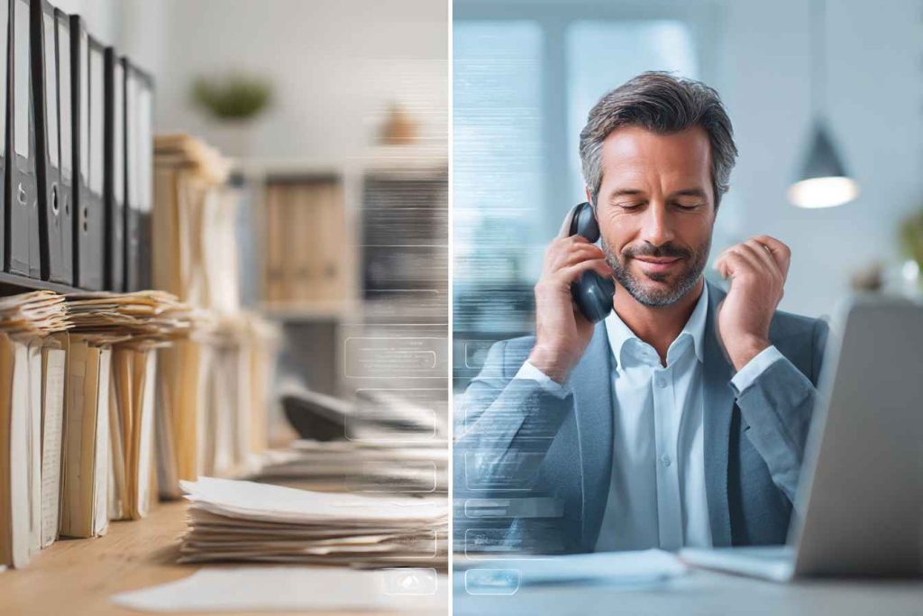 A split image comparing traditional vs. automated reference check workflows