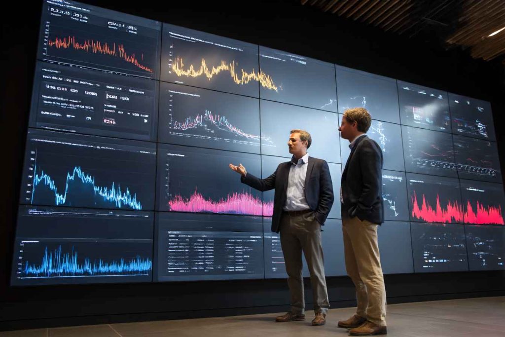 CEO reviewing operational metrics with data analyst