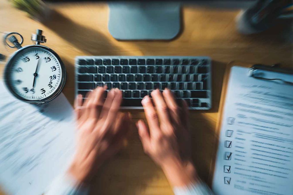 A candidate doing a practical typing test as part of a data entry assessment