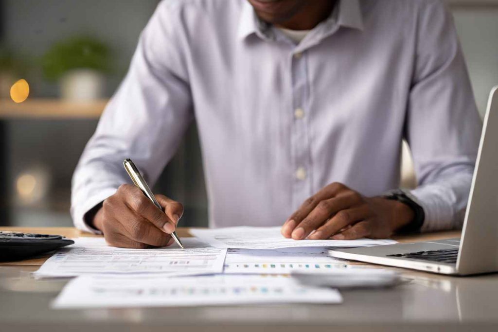 Procurement manager reviewing supplier bids in test scenario