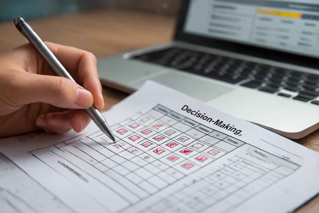 HR professional scoring a crisis management test using a rubric