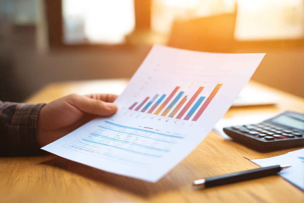 Candidate reviewing a printed data table and chart during assessment