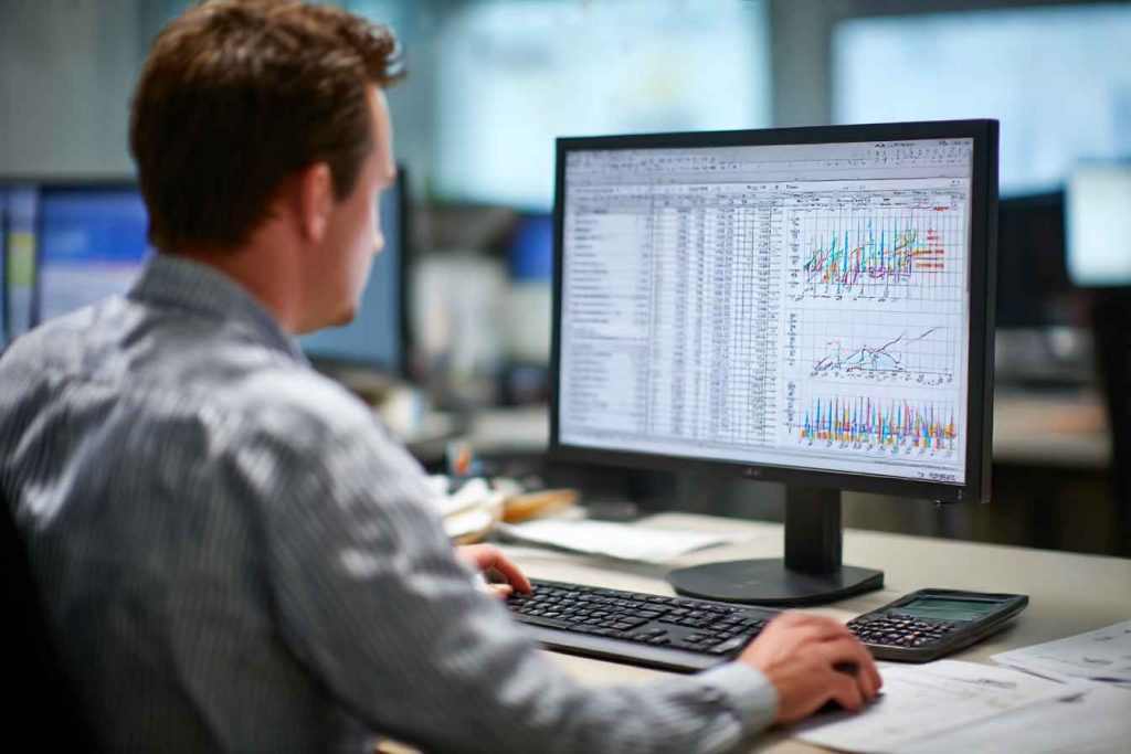 Finance team member completing a numerical reasoning assessment