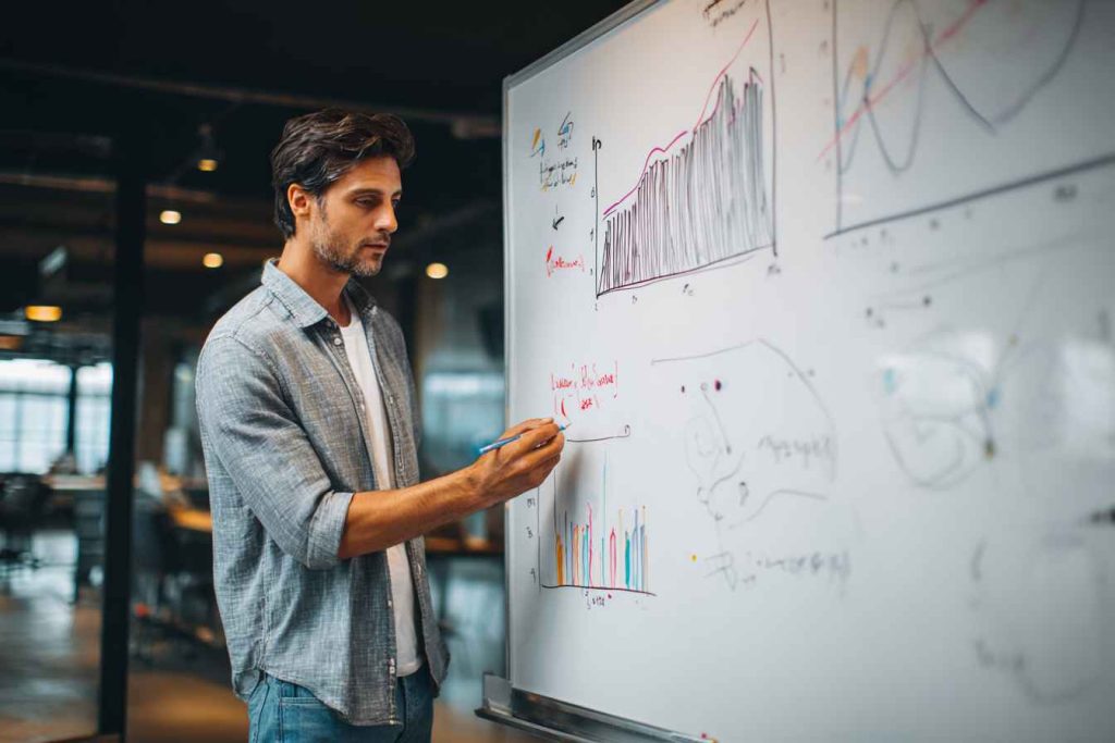 Candidate presenting SEO keyword strategy during assessment.